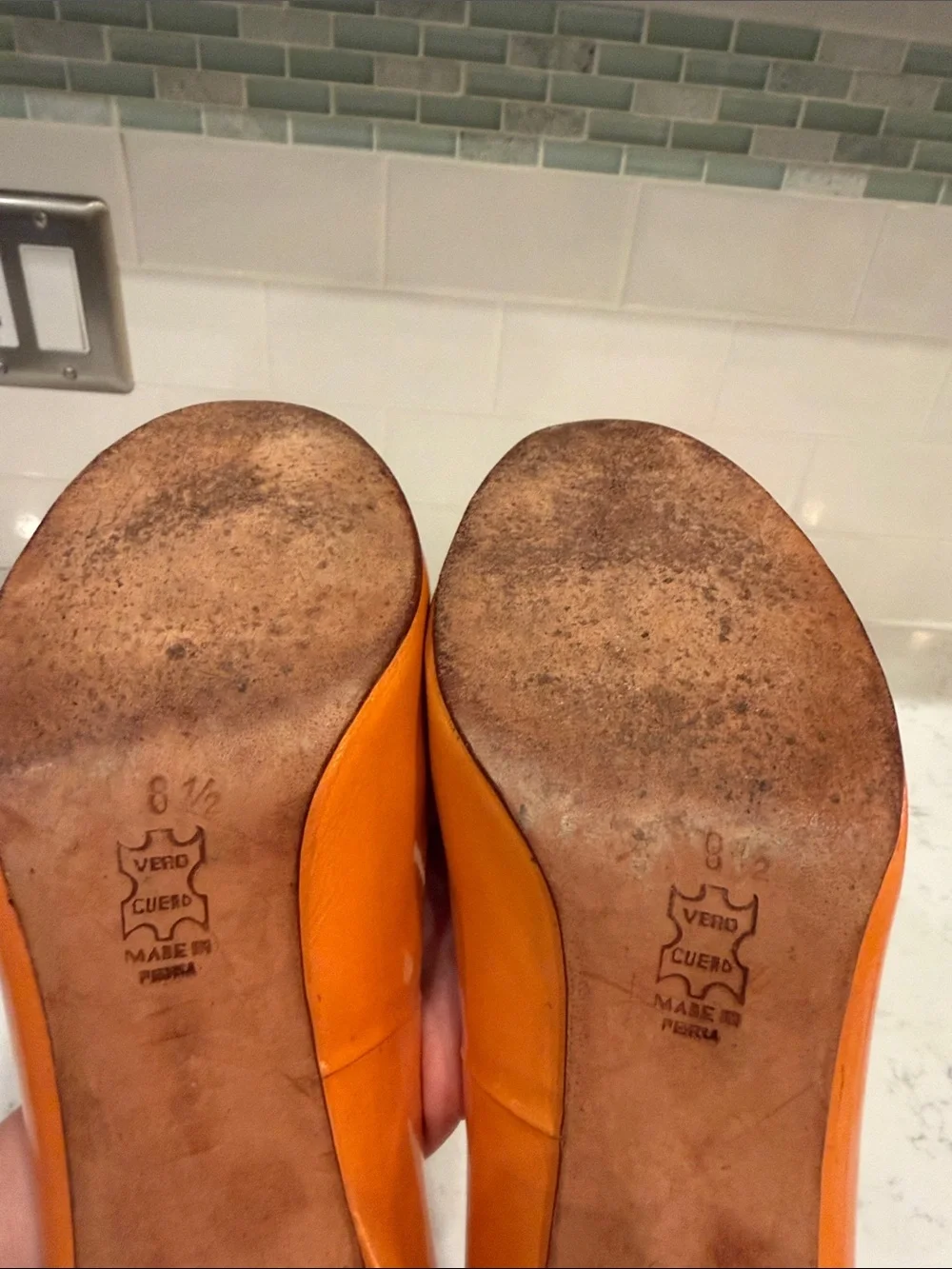 John Fluevog Patent Orange Round-Toe Block Heel Pumps Size 8.5 Dopamine Dressing